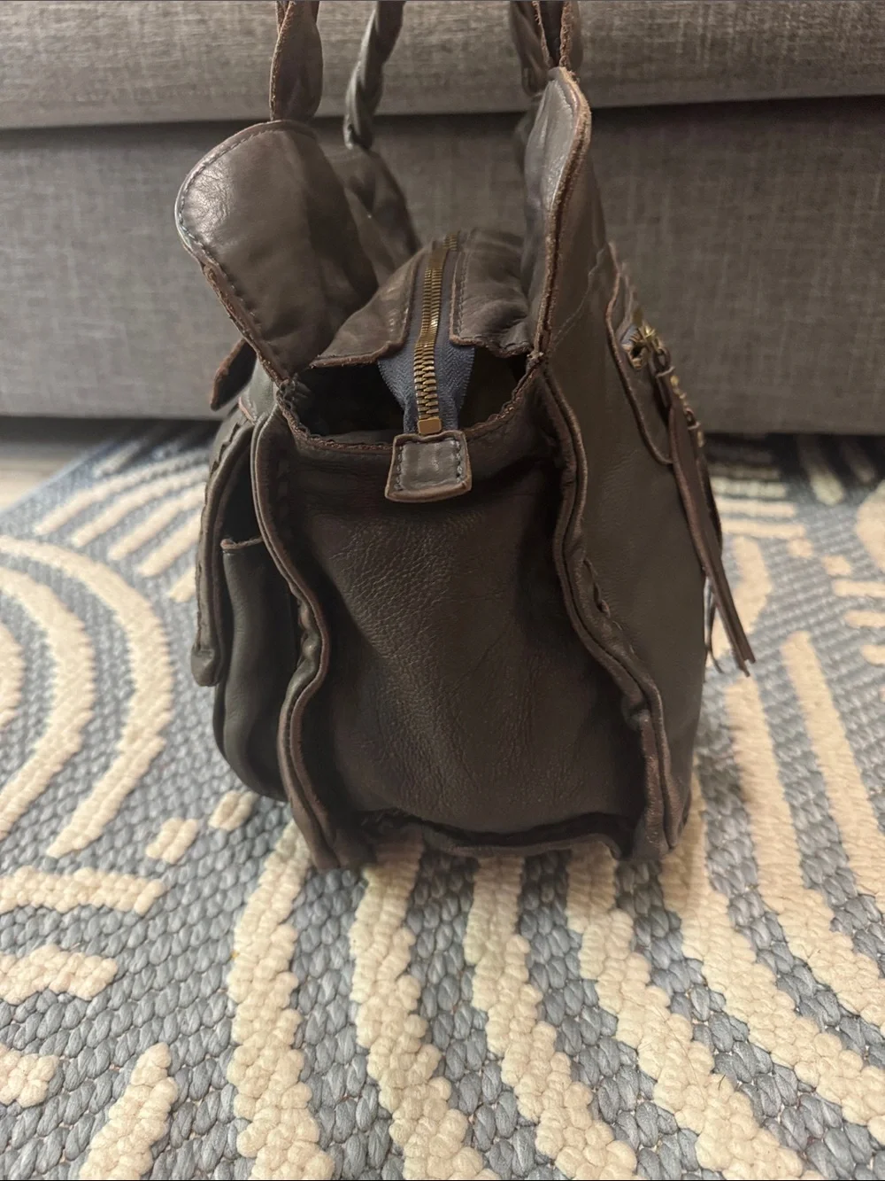 Rare Y2K Brown Leather Cargo Pocket Bow Handbag